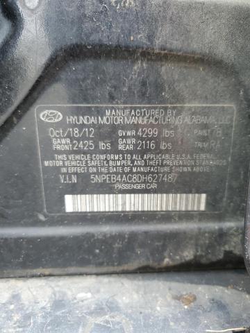 5NPEB4AC8DH627487 - 2013 HYUNDAI SONATA GLS BLACK photo 12