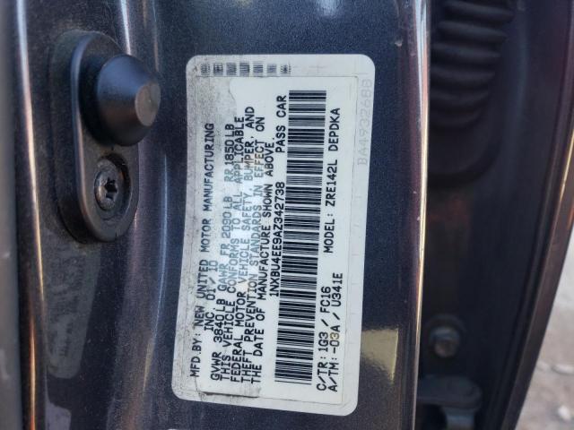 1NXBU4EE9AZ342738 - 2010 TOYOTA COROLLA BASE GRAY photo 12
