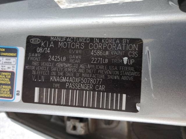 KNAGM4ADXF5078077 - 2015 KIA OPTIMA HYBRID SILVER photo 12