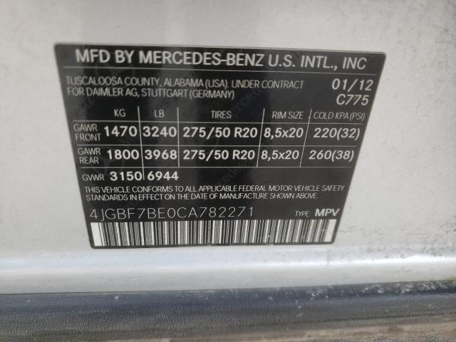 4JGBF7BE0CA782271 - 2012 MERCEDES-BENZ GL 450 4MATIC SILVER photo 13