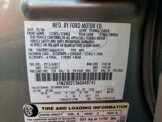 1FMZK02136GA49745 - 2006 FORD FREESTYLE SEL GREEN photo 13