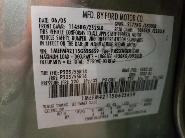 1MEFM42115G625659 - 2005 MERCURY MONTEGO PREMIER 绿色 照片 12