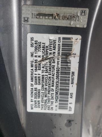 1HGEM229X5L060893 - 2005 HONDA CIVIC EX GRAY photo 12