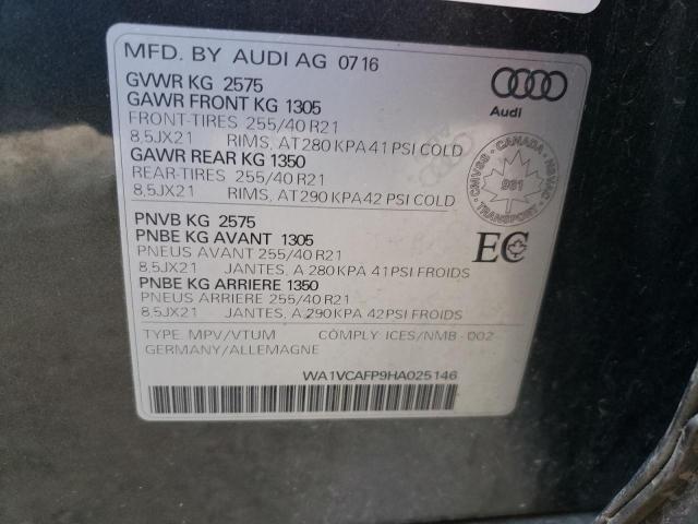WA1VCAFP9HA025146 - 2017 AUDI SQ5 PRESTIGE GRAY photo 13