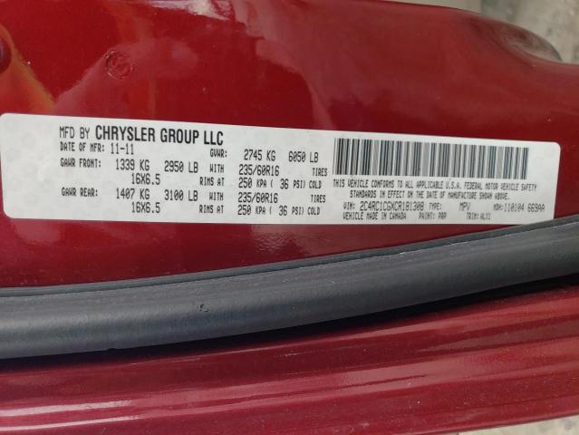 2C4RC1CGXCR181308 - 2012 CHRYSLER TOWN & COU TOURING L RED photo 13