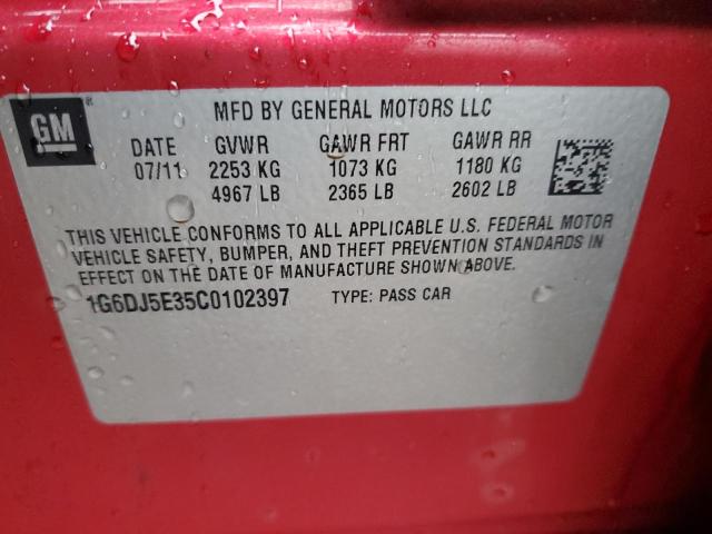 1G6DJ5E35C0102397 - 2012 CADILLAC CTS PERFORMANCE COLLECTION Rot Foto 12