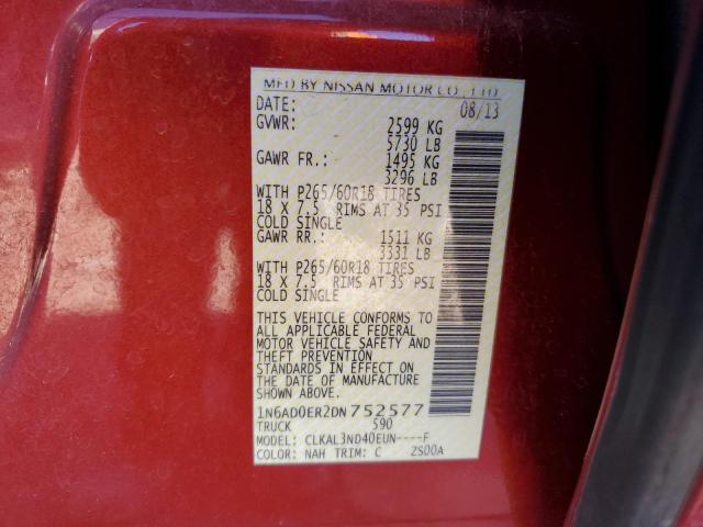 1N6AD0ER2DN752577 - 2013 NISSAN FRONTIER S RED photo 12