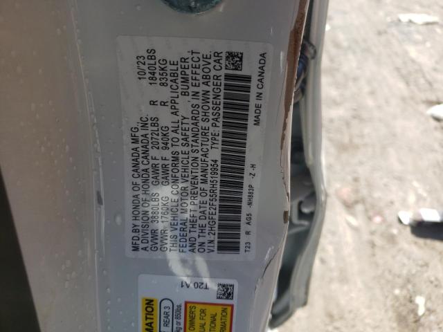 2HGFE2F55RH519954 - 2024 HONDA CIVIC SPORT WHITE photo 12