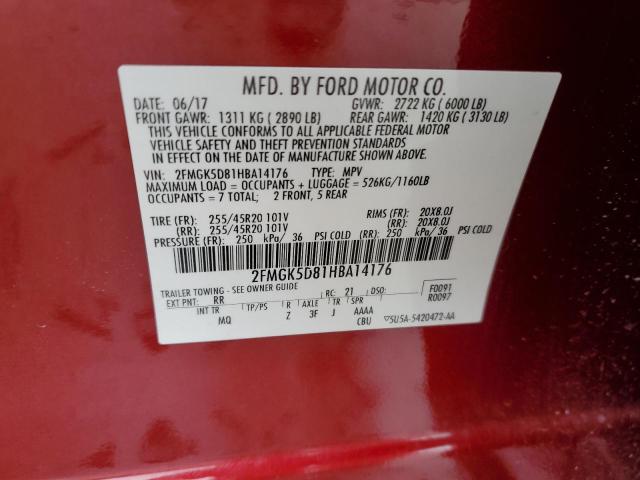 2FMGK5D81HBA14176 - 2017 FORD FLEX LIMITED RED photo 13