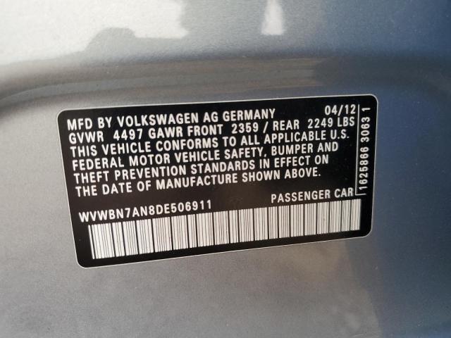 WVWBN7AN8DE506911 - 2013 VOLKSWAGEN CC SPORT GRAY photo 12