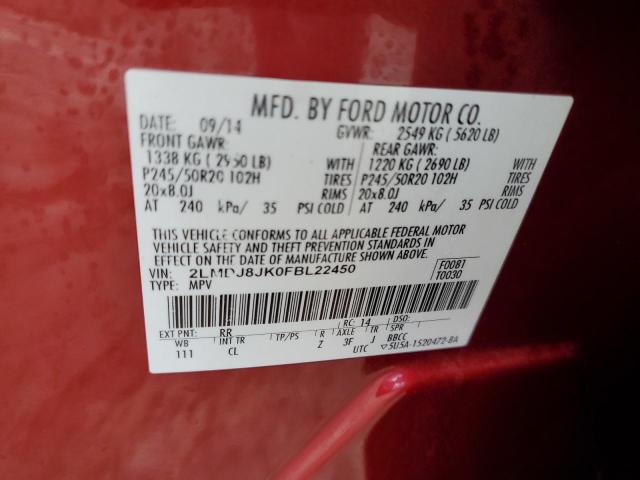 2LMDJ8JK0FBL22450 - 2015 LINCOLN MKX RED photo 13