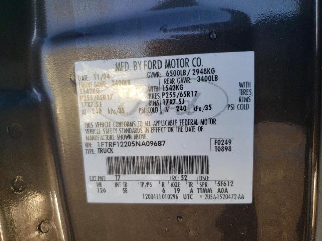 1FTRF12205NA09687 - 2005 FORD F150 GRAY photo 12