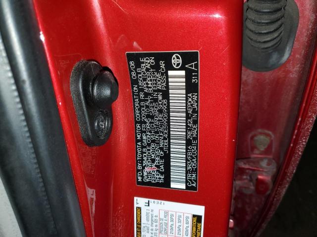 JTDBL40E599069908 - 2009 TOYOTA COROLLA BASE RED photo 13
