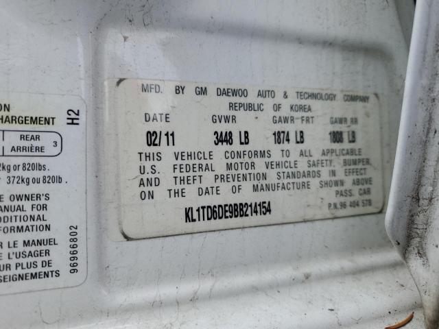 KL1TD6DE9BB214154 - 2011 CHEVROLET AVEO LS Ağ foto 12