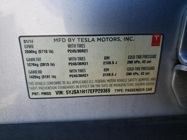 5YJSA1H17EFP29369 - 2014 TESLA MODEL S Gümüş foto 12