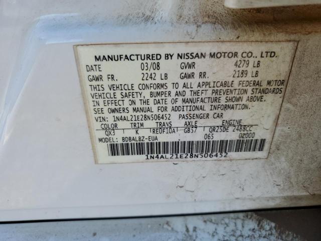 1N4AL21E28N506452 - 2008 NISSAN ALTIMA 2.5 WHITE photo 12