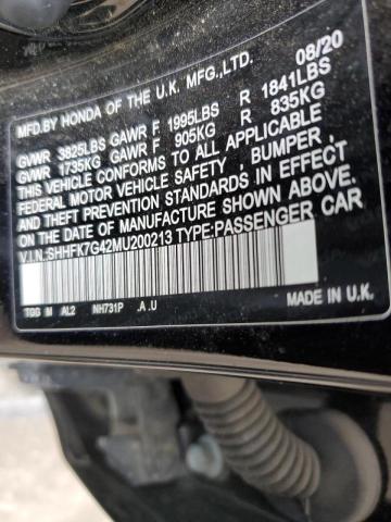 SHHFK7G42MU200213 - 2021 HONDA CIVIC SPORT 黑色 照片 12