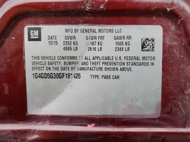 1G4GD5G30GF181426 - 2016 BUICK LACROSSE PREMIUM MAROON photo 13