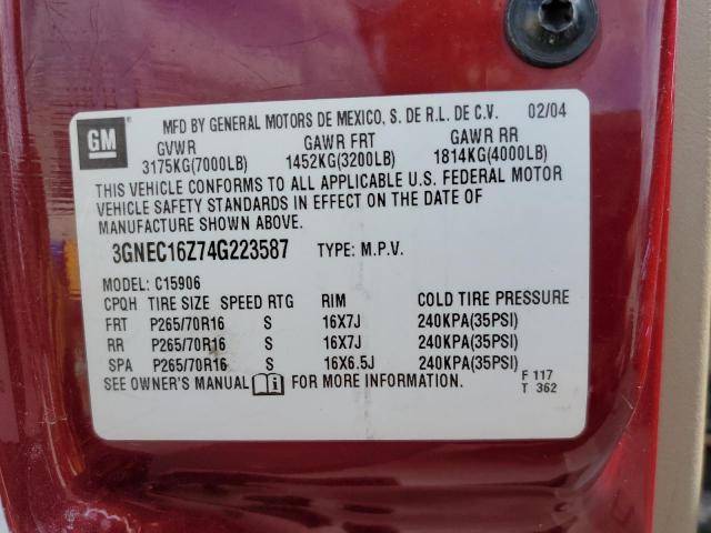 3GNEC16Z74G223587 - 2004 CHEVROLET SUBURBAN C1500 MAROON photo 13