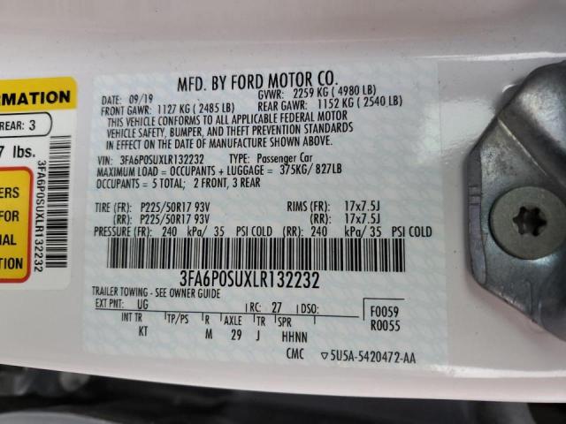 3FA6P0SUXLR132232 - 2020 FORD FUSION TITANIUM WHITE photo 12