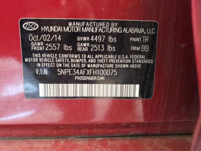 5NPE34AFXFH100075 - 2015 HYUNDAI SONATA SPORT RED photo 12