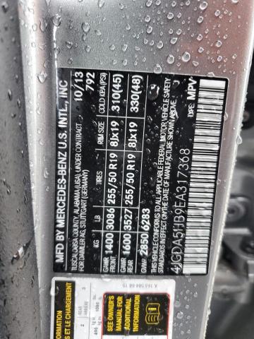 4JGDA5HB9EA317368 - 2014 MERCEDES-BENZ ML 350 4MATIC SILVER photo 12