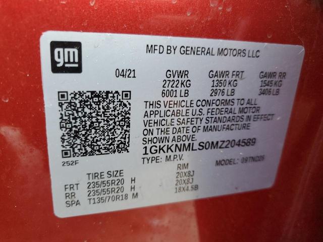 1GKKNMLS0MZ204589 - 2021 GMC ACADIA SLT BURGUNDY photo 13