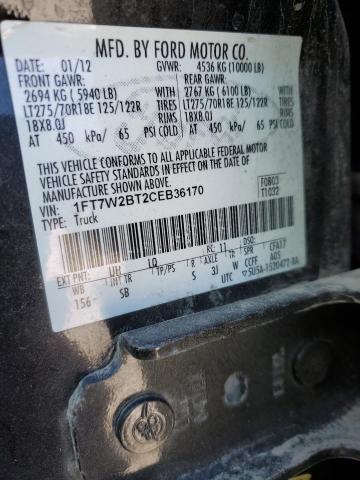 1FT7W2BT2CEB36170 - 2012 FORD F250 SUPER DUTY BLACK photo 13