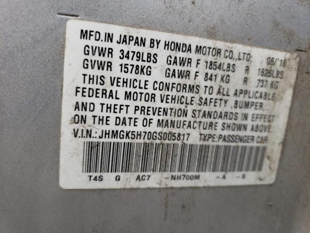 JHMGK5H70GS005817 - 2016 HONDA FIT EX SILVER photo 13