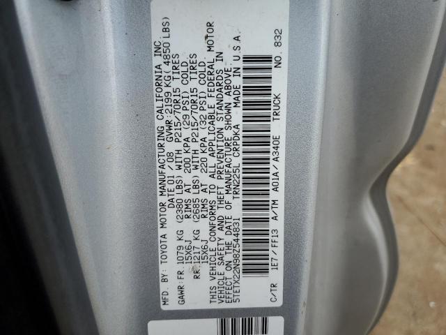 5TETX22N98Z544831 - 2008 TOYOTA TACOMA ACCESS CAB ვერცხლისფერი ფოტო 12