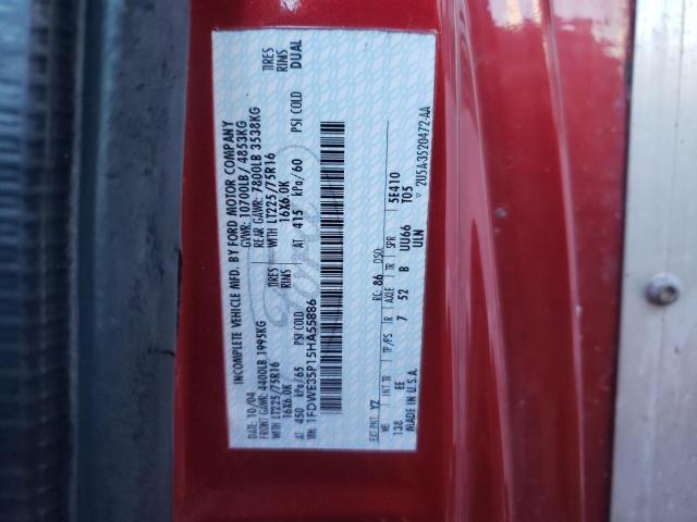 1FDWE35P15HA55886 - 2005 FORD ECONOLINE E350 SUPER DUTY CUTAWAY VAN RED photo 13