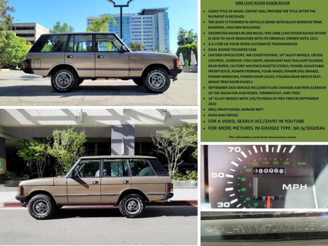 SALHV1147JA332081 - 1988 LAND ROVER RANGE ROVE BEIGE photo 10