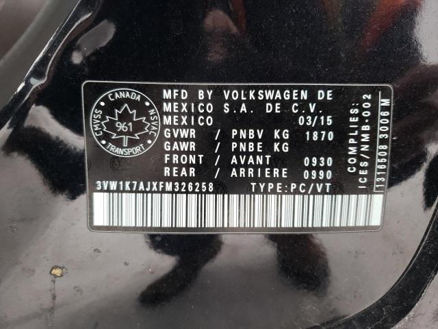 3VW1K7AJXFM326258 - 2015 VOLKSWAGEN JETTA BASE 黑色 照片 12