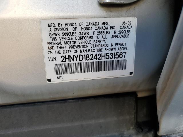 2HNYD18242H531567 - 2002 ACURA MDX SILVER photo 13