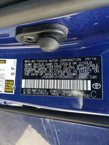 JTDKARFU1H3528550 - 2017 TOYOTA PRIUS BLUE photo 12