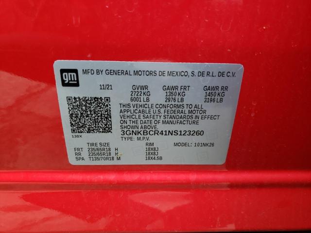 3GNKBCR41NS123260 - 2022 CHEVROLET BLAZER 2LT RED photo 13