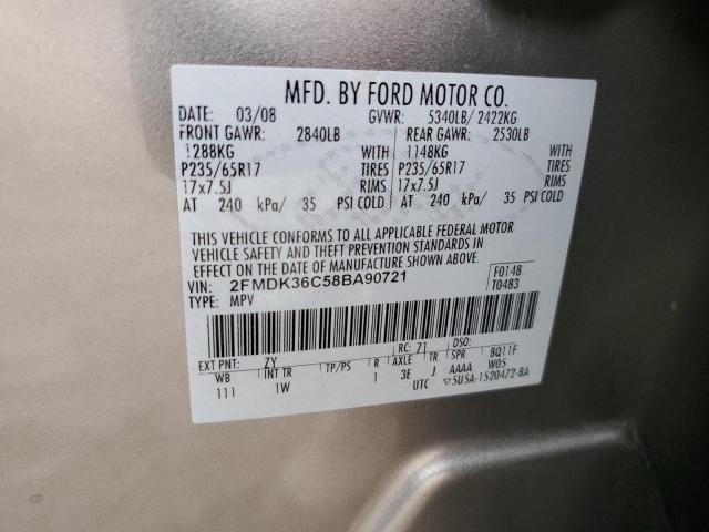 2FMDK36C58BA90721 - 2008 FORD EDGE SE SILVER photo 12