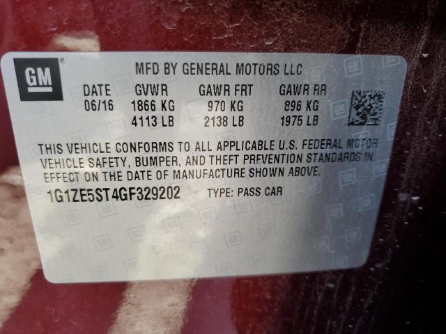 1G1ZE5ST4GF329202 - 2016 CHEVROLET MALIBU LT BURGUNDY photo 12