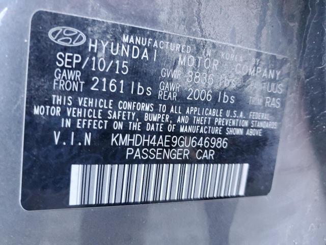 KMHDH4AE9GU646986 - 2016 HYUNDAI ELANTRA SE SILVER photo 12