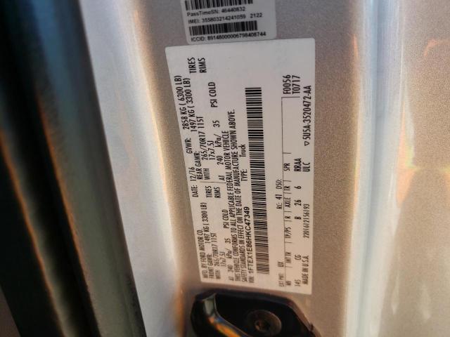 1FTEX1E86HKC47349 - 2017 FORD F150 SUPER CAB SILVER photo 12