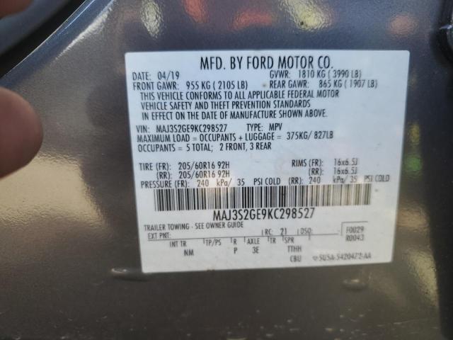 MAJ3S2GE9KC298527 - 2019 FORD ECOSPORT SE GRAY photo 13