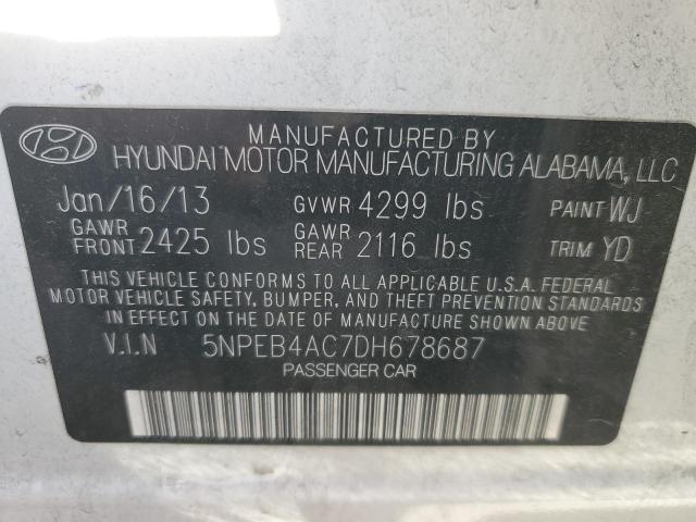 5NPEB4AC7DH678687 - 2013 HYUNDAI SONATA GLS WHITE photo 12