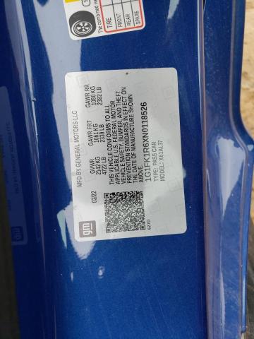 1G1FK1R6XN0118526 - 2022 CHEVROLET CAMARO ZL1 蓝色 照片 13