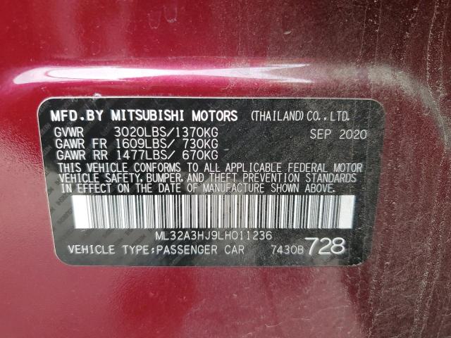 ML32A3HJ9LH011236 - 2020 MITSUBISHI MIRAGE ES BURGUNDY photo 12