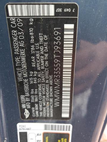 WMWMR33559TJ93691 - 2009 MINI COOPER BLUE photo 12