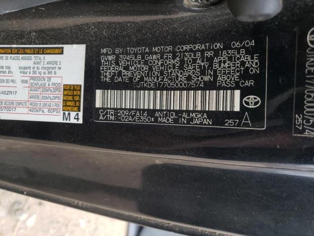 JTKDE177050007574 - 2005 TOYOTA SCION TC შავი ფოტო 12