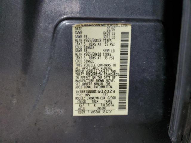 5N1BR18B88C602029 - 2008 NISSAN PATHFINDER LE ნაცრისფერი ფოტო 13