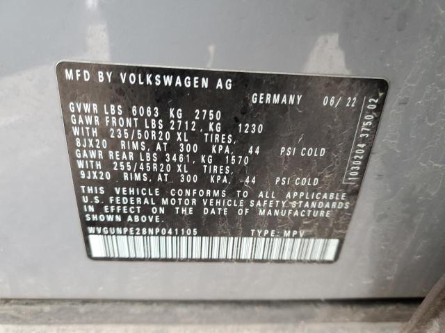 WVGUNPE28NP041105 - 2022 VOLKSWAGEN ID.4 PRO S ნაცრისფერი ფოტო 12