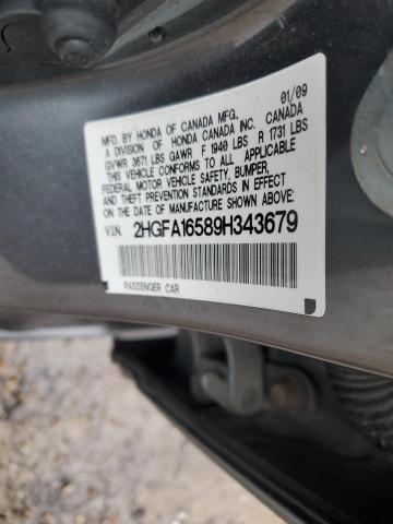 2HGFA16589H343679 - 2009 HONDA CIVIC LX GRAY photo 12