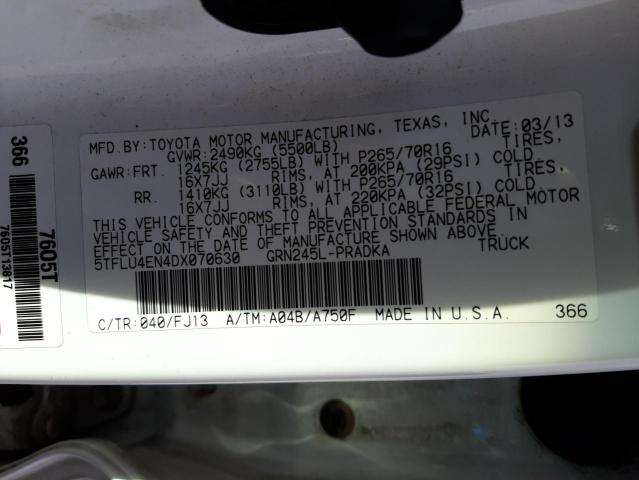 5TFLU4EN4DX070630 - 2013 TOYOTA TACOMA DOUBLE CAB 白色 照片 13